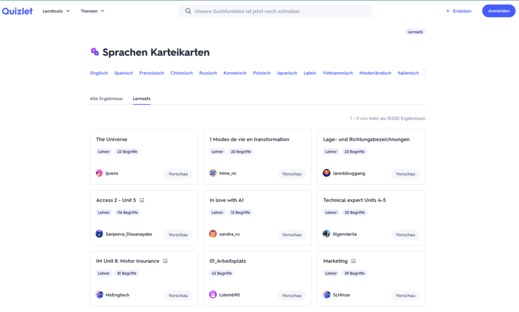 Quizlet Lektion
